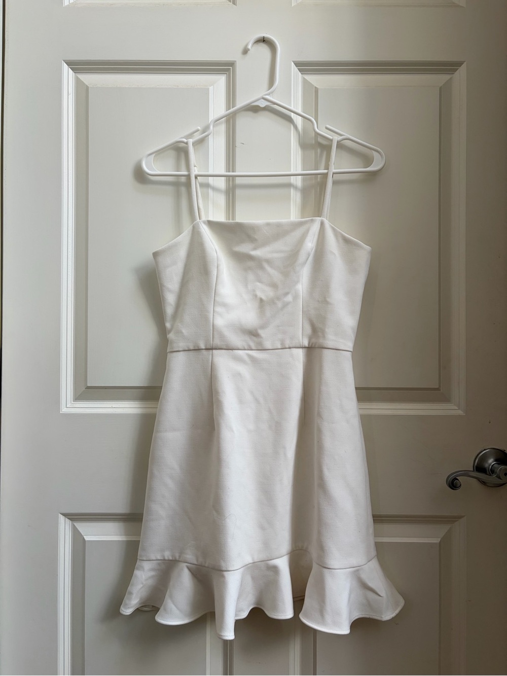 French Connection Cream Spaghetti-Strap Ruffle-Hem Mini Dress